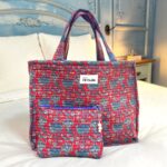 Cabas femme matelassé en tissu indien avec pochette assortie