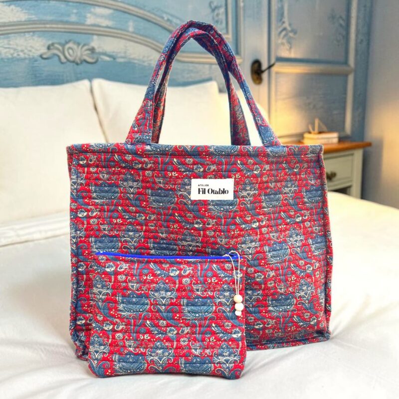 Cabas femme matelassé en coton motif cachemire Jaipur