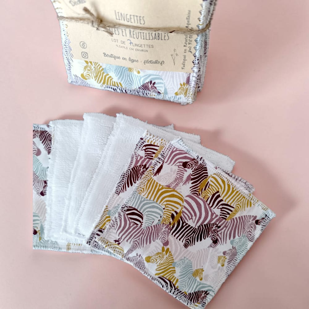 lingettes lavables en tissu éponge motif zèbre