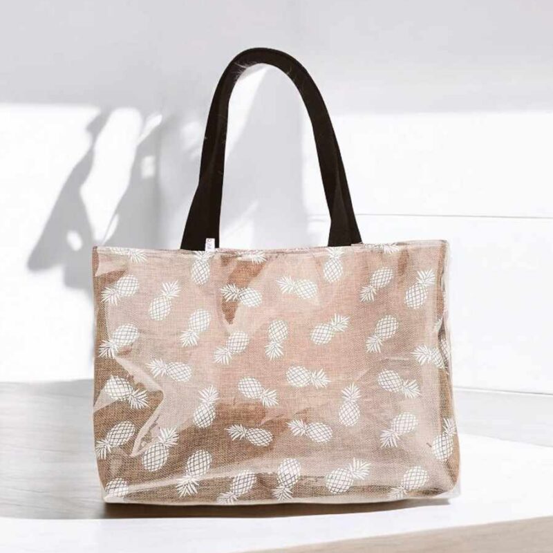 sac cabas ananas toile de jute et sangles noires