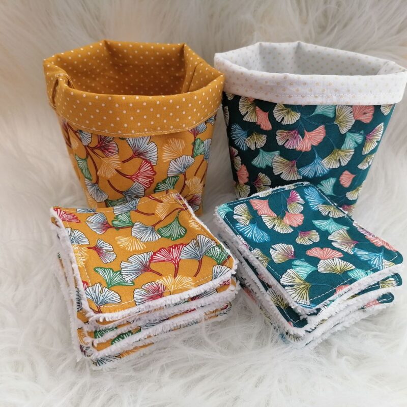 Lingettes et panière ginkgo