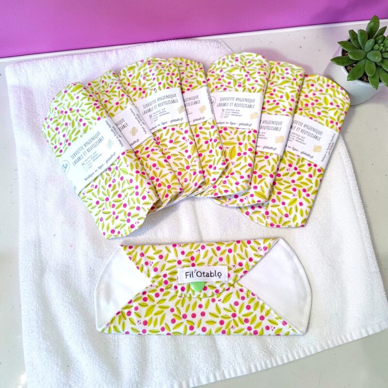 serviette hyginiénique lavable en coton bio fait main en France