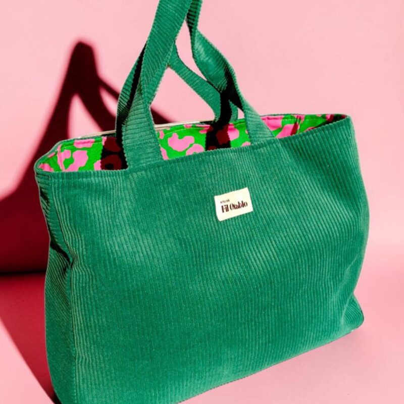 sac cabas femme grande taille velours vert basilic moderne