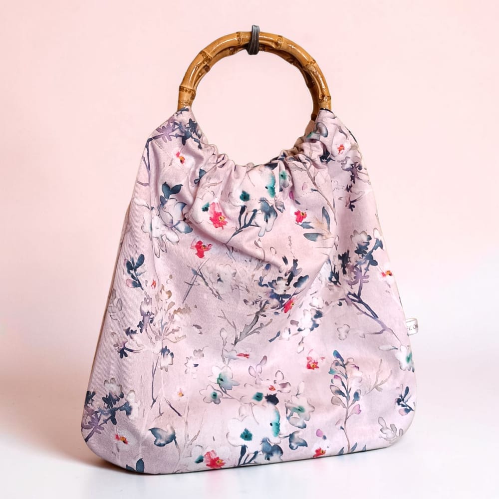 sac panier avec anses en bois fait main motif floral