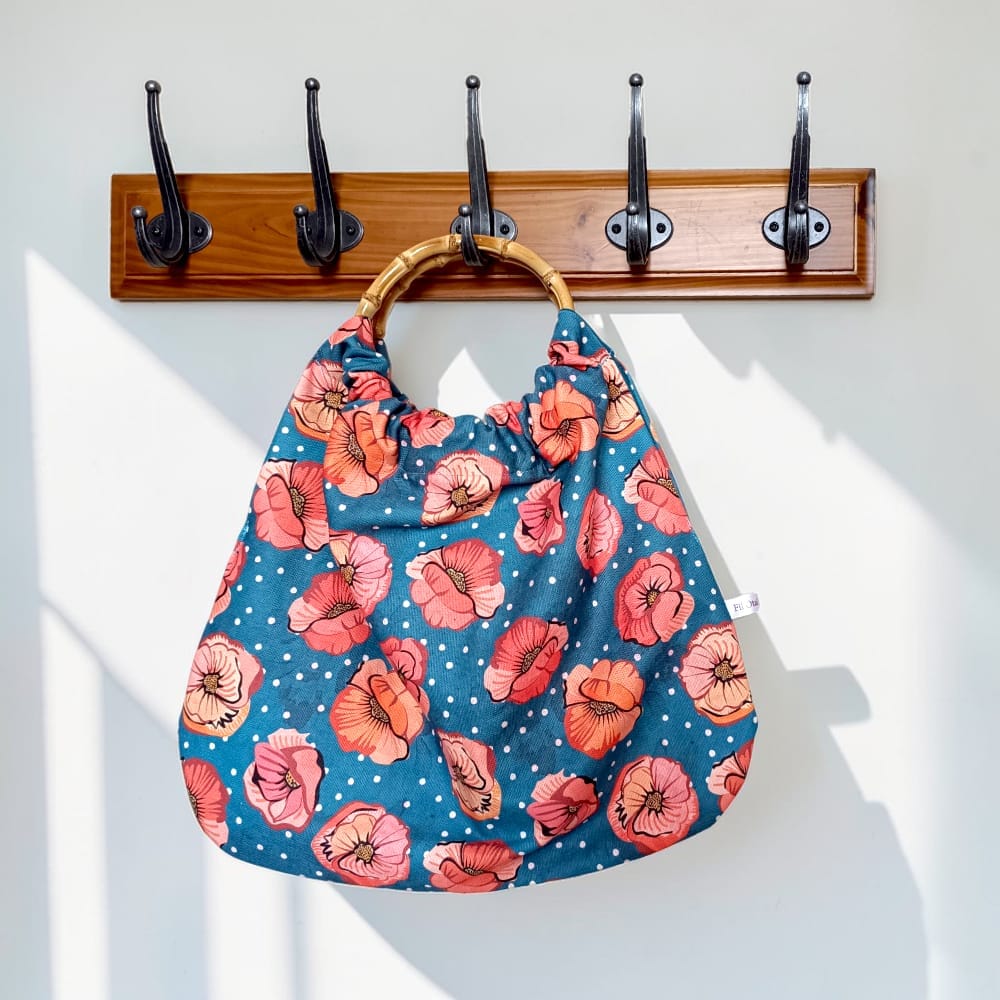 sac panière anses bambou avec tissu coquelicots fait main en France Fil'Otablo