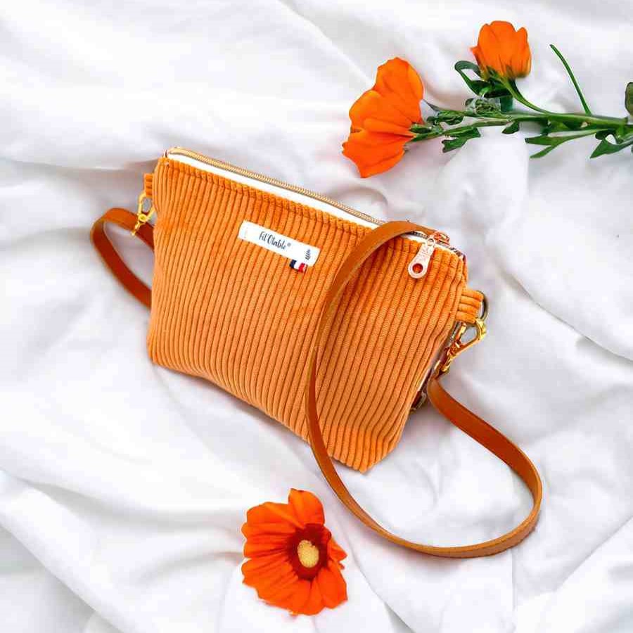 Petit Sac à Bandoulière Femme En Velours Côtelé - 3 Sangles Amovibles, Compartiment Zippé, Dimensions 27x16x9 Cm