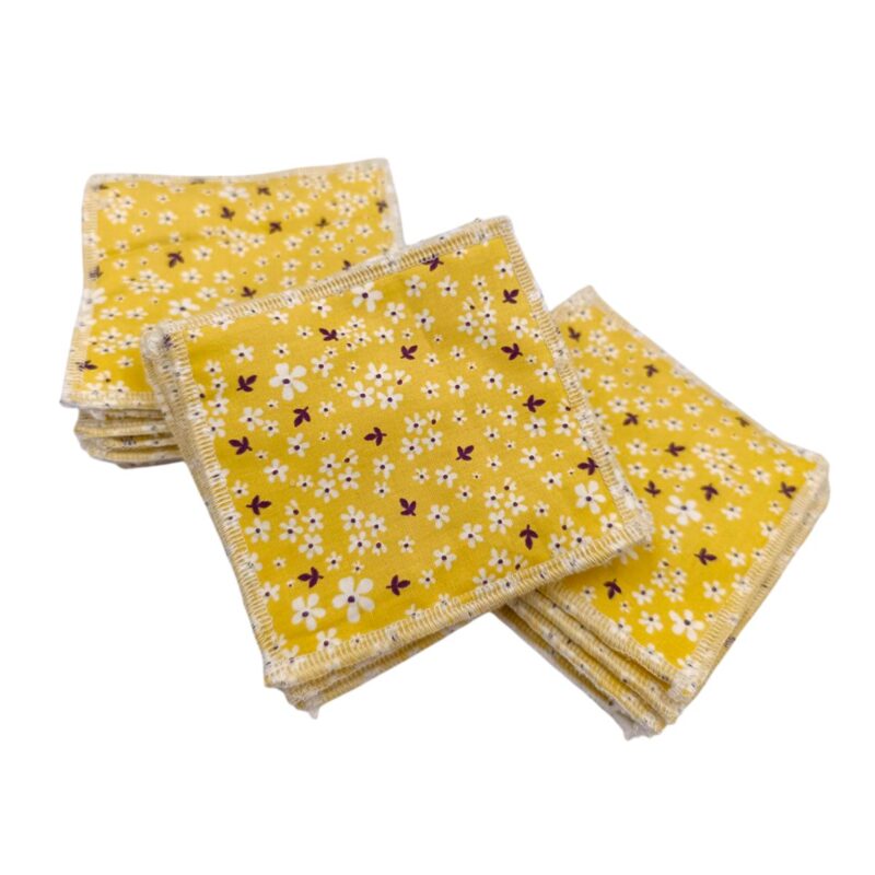 lingettes lavables coton bio jaune fleuri