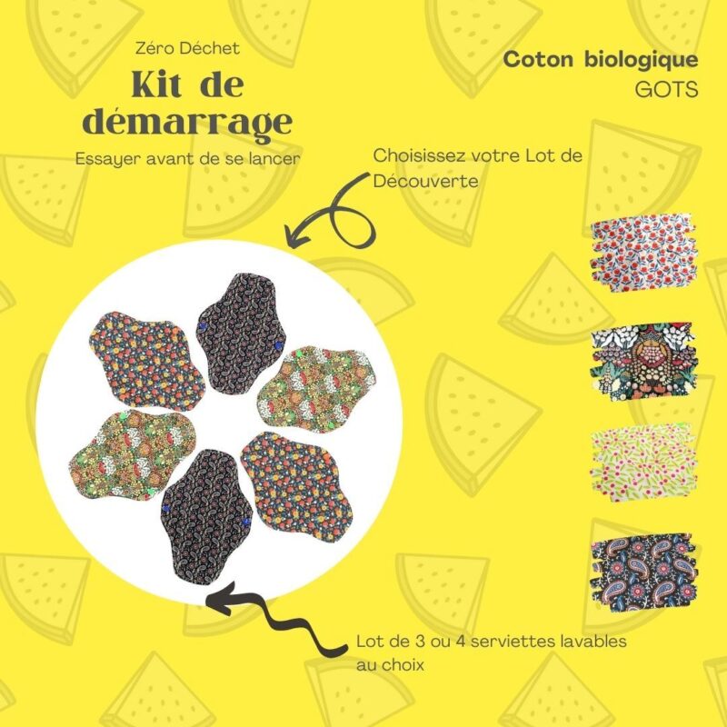 Essayez le pack de serviettes hygiéniques lavables en coton bio kit d'essai Fil'Otablo