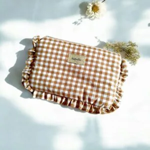 trousse vichy femme marron camel fait main