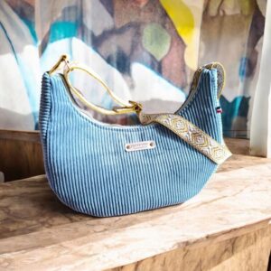 sac demi lune bleu jean velours femme Fil'Otablo