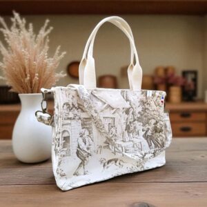 cabas toile de jouy marron fait main 2 anses