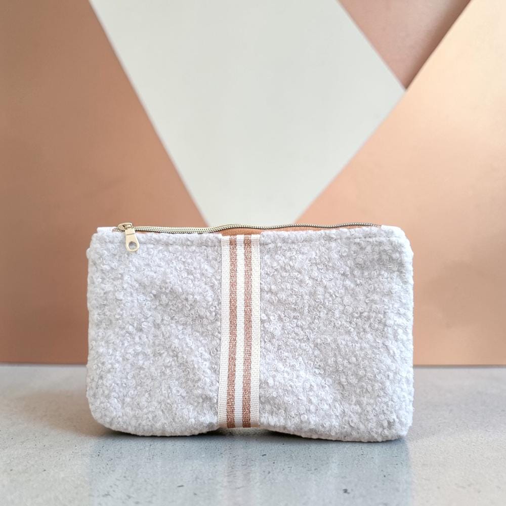 trousse moumoute chiné beige écru fermture zippée
