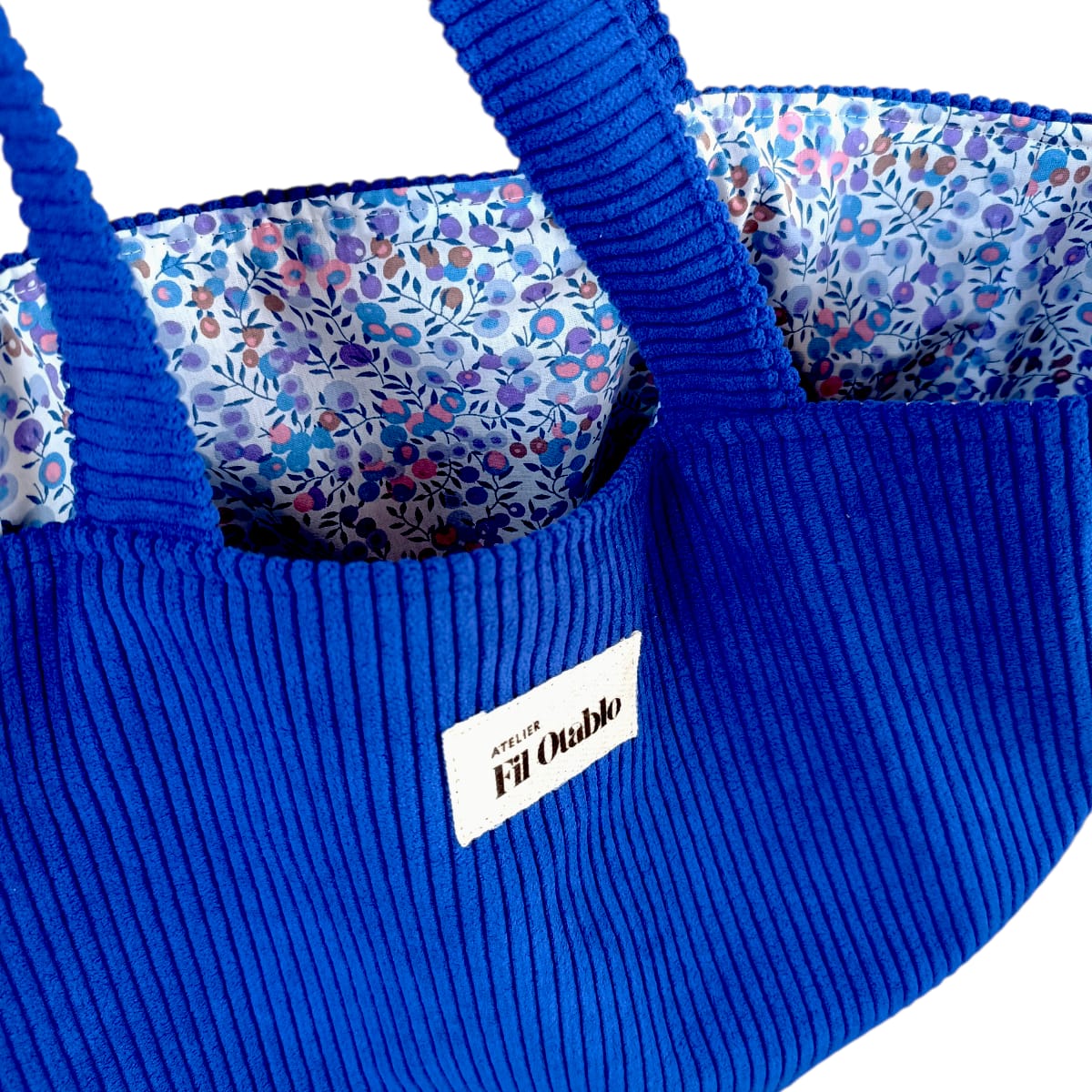 intérieur en tissu du sac cabas en velours style liberty
