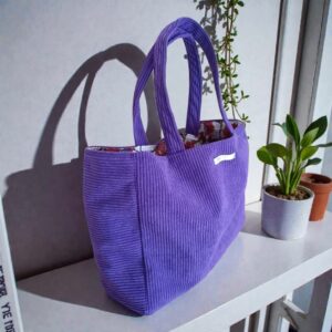 magnifique sac cabas femme grand format en velours violet fait main en France Fil'Otablo